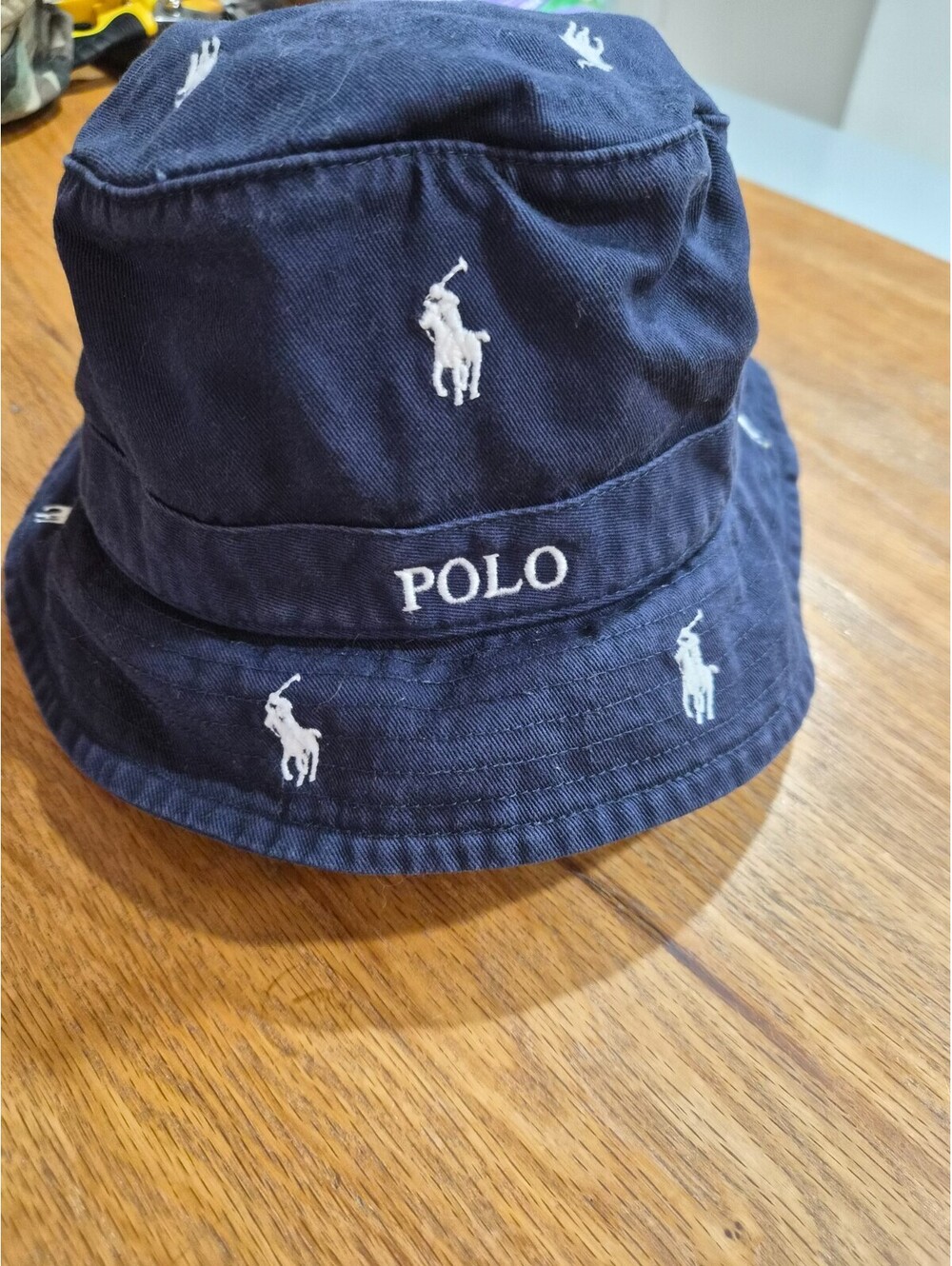 Polo Ralph Lauren Mens All Over Pony Print Bucket Hat Navy Blue L/XL 61cm Cotton